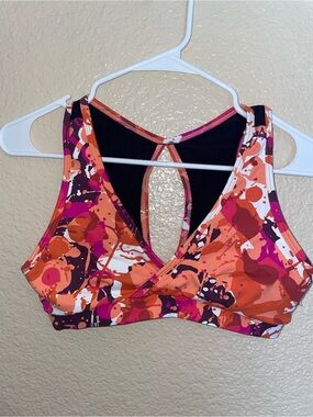 Abstract Orange & Pink Keyhole Sports Bra — Supportive Everyday Fit